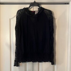 Buckle Black Lace-Trimmed Hoodie